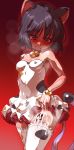  1girl animal_ears bare_shoulders bell bishoujo_senshi_sailor_moon black_eyes black_hair breasts breath cat_ears cat_tail commentary_request covered_navel covered_nipples cum cum_on_body cum_on_clothes cum_on_lower_body dress dress_lift highres jingle_bell lifted_by_self print_dress print_legwear short_dress short_hair small_breasts smile solo strapless strapless_dress tail thighhighs thighs tomoe_hotaru wanaata white_dress zettai_ryouiki 