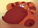  ailurid anthro belly big_belly blush cappuccino claws eyewear fur glasses hand_behind_head hyper hyper_belly male mammal moobs morbidly_obese navel nude obese obese_male orange_fur overweight overweight_male red_fur red_panda ringtail sitting solo thick_thighs toe_claws tongue tongue_out white_fur wide_hips 