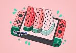  alternate_color artist_name food fruit game_console handheld_game_console meyoco nintendo_switch no_humans original pink_background simple_background sparkle watermelon watermelon_seeds 