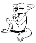  2019 ambiguous_gender animated anthro black_and_white canid canine cheek_tuft chest_tuft clasped_hands crossed_legs disney elbow_tufts eyebrows fox fuel_(artist) half-closed_eyes head_tuft knee_tuft looking_at_viewer mammal monochrome neck_tuft nude raised_eyebrows reaction_image simple_background sitting skye_(zootopia) solo tuft white_background zootopia 