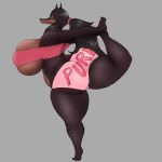  1:1 anthro big_breasts big_butt breasts butt camel_toe canid canine canis dobermann domestic_dog female flexible hi_res huge_breasts laverne_(sssonic2) mammal pinscher questyrobo stretching text 