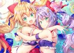  2girls anthropomorphism azur_lane bikini blonde_hair blush bubbles cropped green_eyes hug l&#039;opiniatre_(azur_lane) le_temeraire_(azur_lane) long_hair navel original ponytail purple_hair riichu swimsuit twintails underwater waifu2x water 