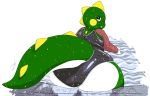 anthro big_butt bub bubble_bobble bubble_dragon butt clothing from_behind_(disambiguation) hi_res huge_butt looking_at_viewer male overweight pool_(disambiguation) solo stormdragonblue swimwear water wet 
