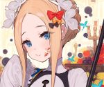  abigail_williams_(fate/grand_order) blonde_hair blue_eyes bow braids butterfly close cropped fate/grand_order fate_(series) flowers headdress long_hair rose yuu_(higashi_no_penguin) 