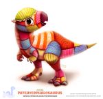  cryptid-creations dinosaur feral ornithischian pachycephalosaurid pachycephalosaurus patch_(fabric) patchwork reptile scalie smile solo 