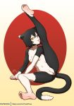  1girl animal_ears anus black_hair breasts cat_ears cat_girl cat_tail dungeon_meshi feet flexible full_body fur izutsumi leg_up licking_self looking_at_viewer nipples noise_tanker nude pussy slit_pupils small_breasts soles solo tail toes tongue tongue_out uncensored yellow_eyes 