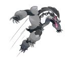  absurdres artist_request black_eyes claws full_body furry gen_8_pokemon highres jumping motion_lines no_humans obstagoon official_art open_mouth outline pink_sclera pokemon pokemon_(creature) pokemon_(game) pokemon_swsh sharp_teeth smile solo teeth tongue tongue_out transparent_background white_outline 