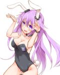  1girl adult_neptune animal_ears blush bracelet breasts bunny_ears bunny_tail choker collarbone commentary_request hair_ornament jewelry leotard long_hair medium_breasts neptune_(series) purple_eyes purple_hair rinrin_(927413) simple_background sketch solo tail white_background 