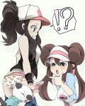  !? 2girls :&gt; ass assisted_exposure baseball_cap blue_eyes blush brown_hair closed_eyes double_bun green_eyes hair_bun hat mei_(pokemon) multiple_girls open_mouth oshawott panties pokemon ponytail rakkogawa_rinro shirt short_shorts shorts shorts_pull smile sparkle sweatdrop teddiursa thinking thought_bubble touko_(pokemon) twintails underwear vest visor_cap white_panties 