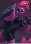  2019 abs anthro anthrofied armor blue_eyes broken_horn camel_toe chrysalisdraws clothing electricity equid eye_scar female gauntlets gloves handwear hi_res horn leotard mammal muscular muscular_female my_little_pony my_little_pony_the_movie scar skinsuit solo tempest_shadow_(mlp) tight_clothing unicorn 