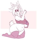  anthro bottomless breasts clothed clothing dulce_(character) female hi_res kneeling lagomorph legwear leporid mammal monochrome mr.pink nipple_outline overweight overweight_female rabbit smile solo thigh_highs voluptuous 