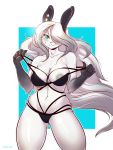  absurd_res anthro breasts clothing female hare hi_res lagomorph leporid mammal maya nipples piercing pinup pose rabbit racoe solo swimwear 