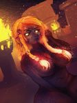  2019 breasts digital_media_(artwork) dwarf female fire hair hi_res humanoid not_furry nude overweight overweight_female red_hair sitting solo woofmaple 