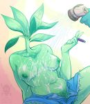  bottomwear breasts cigarette clothed clothing draca_(tuca_and_bertie) duo female flora_fauna nipples not_furry plant pubes risque_phantom shorts solo_focus suntan tan_line topless tuca_and_bertie water wet 