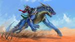  16:9 5_fingers anthro claws day detailed_background digital_media_(artwork) dragon duo feral fingers hi_res holding_spear male open_mouth outside sand sky teeth themefinland tongue 