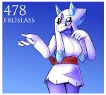  2019 anthro anthrofied biped blue_eyes clothed clothing digital_media_(artwork) dress female froslass ghost hi_res inget nintendo pok&eacute;mon pok&eacute;mon_(species) pok&eacute;morph purple_skin simple_background solo spirit video_games 