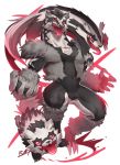  2019 anthro claws evolutionary_family front_view fur galarian_linoone galarian_zigzagoon hi_res level_difference looking_at_viewer male mammal multicolored_fur mustelid nintendo obstagoon pecs pok&eacute;mon pok&eacute;mon_(species) rabbity red_eyes regional_variant sharp_teeth simple_background teeth tongue tongue_out tuft video_games 