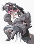  ambiguous_gender angry anthro barefoot bodily_fluids claws detailed fangs fur gums hijirinoyuta long_tongue looking_at_viewer mammal manly muscular mustelid nintendo obstagoon open_mouth pok&eacute;mon pok&eacute;mon_(species) pose red_eyes saliva sharp_claws sharp_teeth simple_background slit_pupils solo standing teeth thick_thighs toe_claws tongue tongue_out video_games white_background 