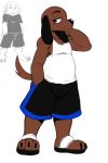  absurd_res anthro ben_(sssonic2) biped blush brown_eyes brown_fur canid canine canis clothed clothing domestic_dog footwear fully_clothed fur half-closed_eyes hi_res looking_at_viewer male mammal sandals simple_background solo sssonic2 standing white_background 