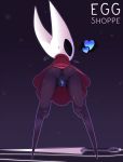  &lt;3 anus arthropod bodily_fluids butt cloak clothing eggshoppe featureless female hand_on_leg hi_res hollow_knight hornet_(hollow_knight) insect looking_at_viewer looking_back pussy solo sweat 