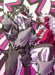 2019 anthro black_fur canid duo fur looking_at_viewer lycanroc male mammal manpersonguy midnight_lycanroc mrease muscular mustelid nintendo obstagoon pok&eacute;mon pok&eacute;mon_(species) tongue tongue_out video_games 