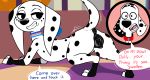  101_dalmatian_street 101_dalmatians anatomically_correct animal_genitalia animal_pussy anus black_fur blood bodily_fluids butt canid canine canis collar dalmatian disney dolly_(101_dalmatians) domestic_dog dylan_(101_dalmatians) english_text female feral fur half-closed_eyes hi_res hypergal mammal multicolored_fur nosebleed pawpads plump_labia presenting presenting_anus presenting_hindquarters presenting_pussy puffy_anus pussy smile speech_bubble spots teeth text two_tone_fur white_fur 