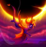  2018 absurd_res claws digital_media_(artwork) dragon eclipse feral flying hi_res horn male membrane_(anatomy) membranous_wings open_mouth plaguedogs123 purple_eyes scales scalie sky smile solo spines spyro spyro_the_dragon star starry_sky teeth tongue video_games western_dragon wings 