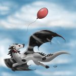  1:1 2019 arthropod balloon black_feather black_skin black_wings claws cloud coffee_makara digital_media_(artwork) dragon feathers feral flying horn membrane_(anatomy) membranous_wings red_balloon red_feather sa-chat scalie sky solo tsaayaa weastern_dragon white_feathers white_skin wings 