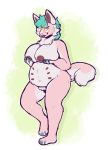  anthro big_breasts breasts canid canine female hi_res hybrid lagomorph mammal nipple_piercing nipples piercing presenting rain_rivers shlimaz slightly_chubby solo standing 