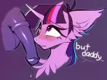  animal_genitalia animal_penis blush bodily_fluids daddy_kink dialogue english_text equid equine_penis friendship_is_magic genital_fluids hair hi_res horn incest looking_up male mammal my_little_pony penis precum prsmrti simple_background text twilight_sparkle_(mlp) unicorn 