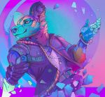  2019 5_fingers alectorfencer anthro clothed clothing cool_colors digital_media_(artwork) ear_piercing ear_ring fingers hyaenid male mammal piercing solo 
