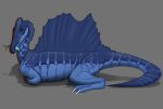  absurd_res blue_skin dahurgthedragon dinosaur eyes_closed feral fish happy hi_res lying marine object_in_mouth reptile scalie solo spine spinosaurid spinosaurus theropod 