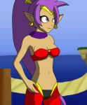  animated arano_stormbringer blue_eyes blush breasts capcom clothing cover_up ear_piercing embarrassed eyes_closed female genie hair humanoid humanoid_pointy_ears long_hair looking_at_another mammal navel not_furry open_mouth piercing ponytail pubic_humiliation purple_hair shantae shantae_(series) shocked smile stripped tinkerbat video_games wayforward 