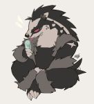  2019 anthro food ginnosuke hi_res nintendo obstagoon pok&eacute;mon pok&eacute;mon_(species) popsicle simple_background sitting solo tongue tongue_out video_games 