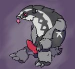  2019 animal_genitalia animal_penis anthro balls biped bodily_fluids canine_penis cottongryph digital_drawing_(artwork) digital_media_(artwork) drooling erection fur knot looking_at_viewer male mammal nintendo nude obstagoon penis pok&eacute;mon pok&eacute;mon_(species) saliva simple_background smile solo teeth tongue tongue_out video_games white_fur 