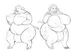  anthro big_breasts big_butt black_and_white bovid bovine breasts butt cattle duo female gender_transformation gillpanda growth huge_breasts huge_butt mammal monochrome morbidly_obese nipples obese overweight teats transformation udders weight_gain 