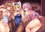  animal_ears apron ass blonde_hair blue_eyes blush braids breasts brown_eyes brown_hair bunnygirl cecilia_alcott crossover headband headphones infinite_stratos ishigami_kazui long_hair naked_apron nipples panties pantyhose pink_eyes pink_hair sonico super_sonico sword_art_online underwear wristwear yuuki_asuna 