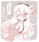  1boy 1girl bikini bracelet breast_grab breasts corrin_(fire_emblem) corrin_(fire_emblem)_(female) eromame fire_emblem fire_emblem_fates fire_emblem_heroes flower grabbing grey_background hair_flower hair_ornament hairband jewelry large_breasts long_hair monochrome one_eye_closed open_mouth pointy_ears simple_background solo_focus swimsuit twitter_username upper_body 