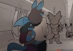  2019 animated anthro backpack blue_eyes bottomwear braixen clothed clothed_sex clothing dacad duo eeveelution lucario male nintendo pants pikachu pok&eacute;mon pok&eacute;mon_(species) public riolu sex shirt size_difference stealth_sex subway topwear vaporeon video_games 