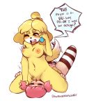  2019 absurd_res animal_crossing anthro anthro_penetrated big_breasts blonde_hair blush bodily_fluids breasts canid canine canis cellphone cunnilingus domestic_dog duo female female/female female_penetrated fur genital_fluids hair hi_res holding_object human human_on_anthro human_penetrating human_penetrating_anthro interspecies isabelle_(animal_crossing) mammal masturbation navel nintendo nipples nude one_eye_closed open_mouth oral penetration phone pink_hair pussy pussy_juice rainbowsprinklesart sex sex_toy shih_tzu simple_background speech_bubble text toy_dog toying_self vaginal vaginal_masturbation vaginal_penetration video_games villager_(animal_crossing) yellow_fur 