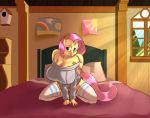  anthro big_breasts bottomless breasts cleavage clothed clothing equid equine female fluttershy_(mlp) friendship_is_magic hi_res huge_breasts joenobody_(artist) mammal my_little_pony pterippus pussy wings 