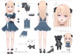  aqua_eyes blonde_hair bow choker fang kanju long_hair original teddy_bear translation_request twintails 