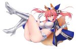  animal_ears ass boots breasts brown_eyes fate/grand_order fate_(series) foxgirl gloves pink_hair sano_jinya shorts tail tamamo_no_mae_(fate) twintails white 