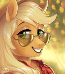  applejack_(mlp) blonde_hair clothing equid equine eyewear female friendship_is_magic green_eyes hair hat headgear headwear horse ladychimaera ladychimaerad mammal my_little_pony pony portrait smile stetson sunglasses 