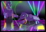  2019 3_toes 4_fingers anthro barefoot bedroom_eyes biped chest_tuft claws clothed clothing delvin_(character) digital_media_(artwork) elbow_tufts fingers floppy_ears fur glowing glowstick half-closed_eyes hi_res looking_at_viewer male mammal purple_fur rave rave_pants seductive simple_background smile solo toe_claws toes tuft x231_(artist) 