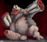  1_eye 2019 balls doom green_eyes gun hi_res humanoid_penis long_tongue mancubus_(doom) not_furry overweight penis ranged_weapon tongue uniparasite video_games weapon 