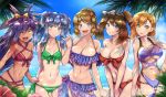  5girls :d :p ;d beach bikini blonde_hair blue_eyes blue_hair blue_sky bow bow_bikini braid breasts brown_hair cleavage commentary_request cowboy_shot dark_skin frilled_bikini frills green_eyes hair_bow hair_ornament haruka_(pokemon) highres hikari_(pokemon) holding_hands iris_(pokemon) kasumi_(pokemon) large_breasts looking_at_viewer medium_breasts multiple_girls navel ocean one_eye_closed open_mouth orange_hair outdoors pokemon pokemon_(anime) pokemon_(classic_anime) pokemon_bw_(anime) pokemon_dppt_(anime) pokemon_rse_(anime) pokemon_xy_(anime) ponytail revision serena_(pokemon) sky small_breasts smile star star_hair_ornament swimsuit take_your_pick takecha tongue tongue_out twintails underboob yellow_eyes 