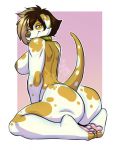  anthro beagle breasts butt canid canine canis collar domestic_dog female hi_res hunting_dog jael_(hiddenwolf) kneeling lavenderpandy looking_at_viewer mammal nipple_piercing nipples nude piercing scent_hound smile solo 