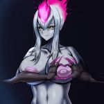  &lt;3 1:1 2019 areola big_areola big_breasts black_background breasts claws demon digital_media_(artwork) evelynn_(lol) female gesture hair hand_heart humanoid league_of_legends mammal navel nipples not_furry radracer riot_games simple_background smile solo video_games white_hair white_skin yellow_eyes 