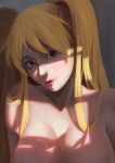  1girl absurdres apollo_(sunnypig) bangs blonde_hair blue_eyes breasts chinese_commentary cleavage commentary_request dappled_sunlight eyelashes genderswap genderswap_(mtf) hair_over_shoulder head_tilt highres large_breasts lips long_hair looking_at_viewer naruko naruto naruto_(series) nose nude parted_lips portrait realistic shadow solo sunlight twintails 